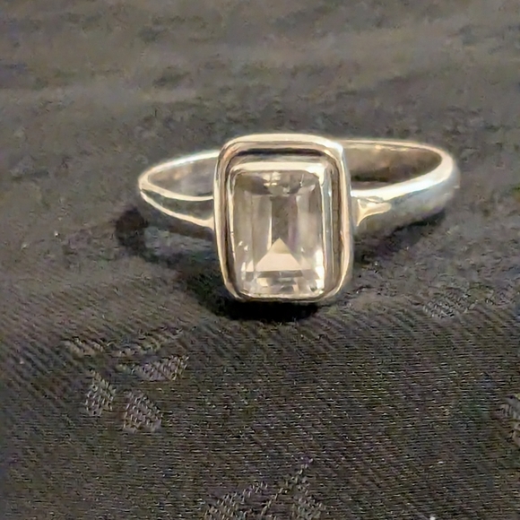 925 Sterling Silver Jewelry - 925 Solid Sterling Silver Emerald Cut Blue Topaz Ring Size 6.5